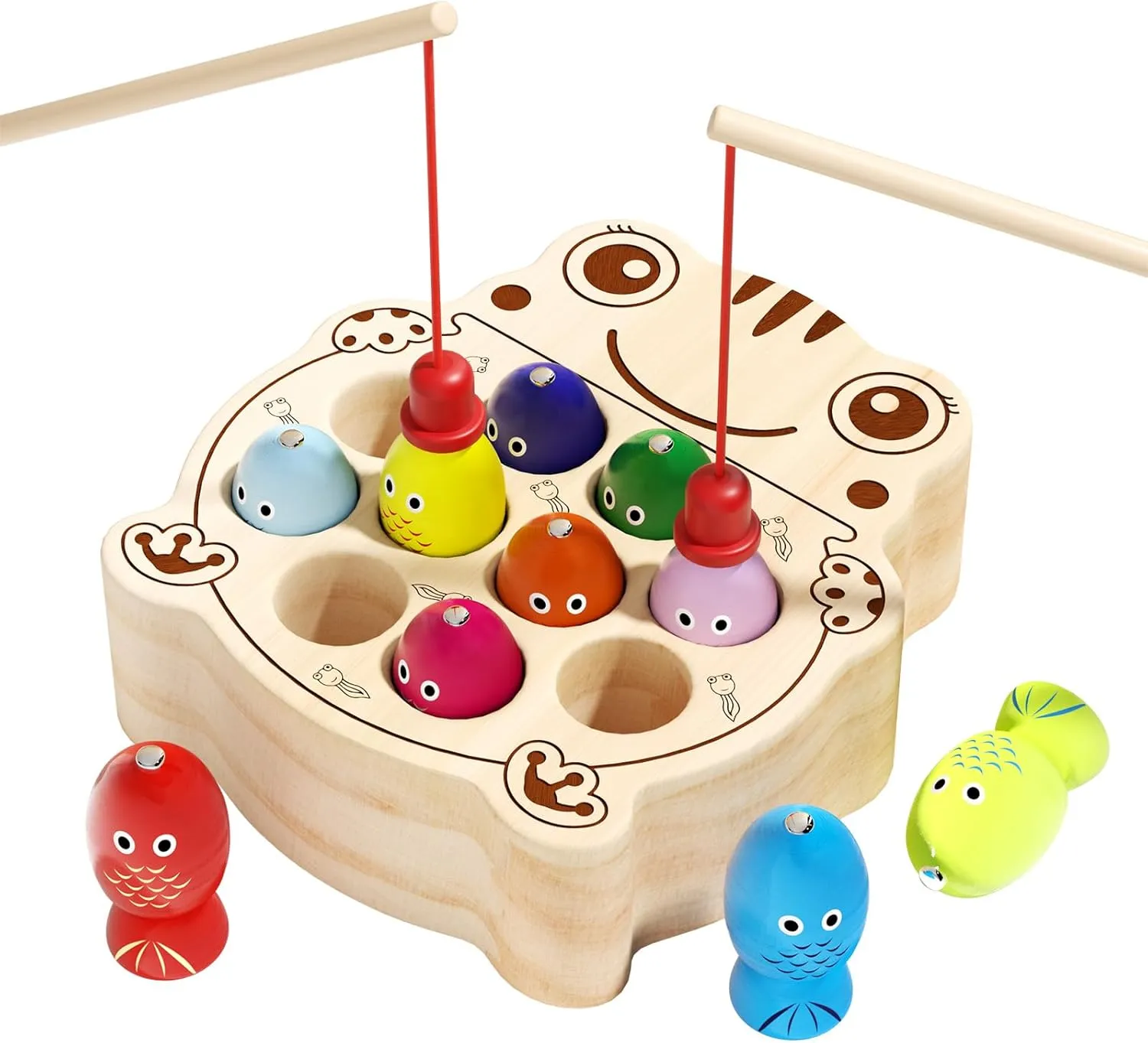 Montessori Wooden Magnetic Fishing Game for Toddlers, Learning Educational Fine Motor Skills Toys for Kids Years Old Boys Girls