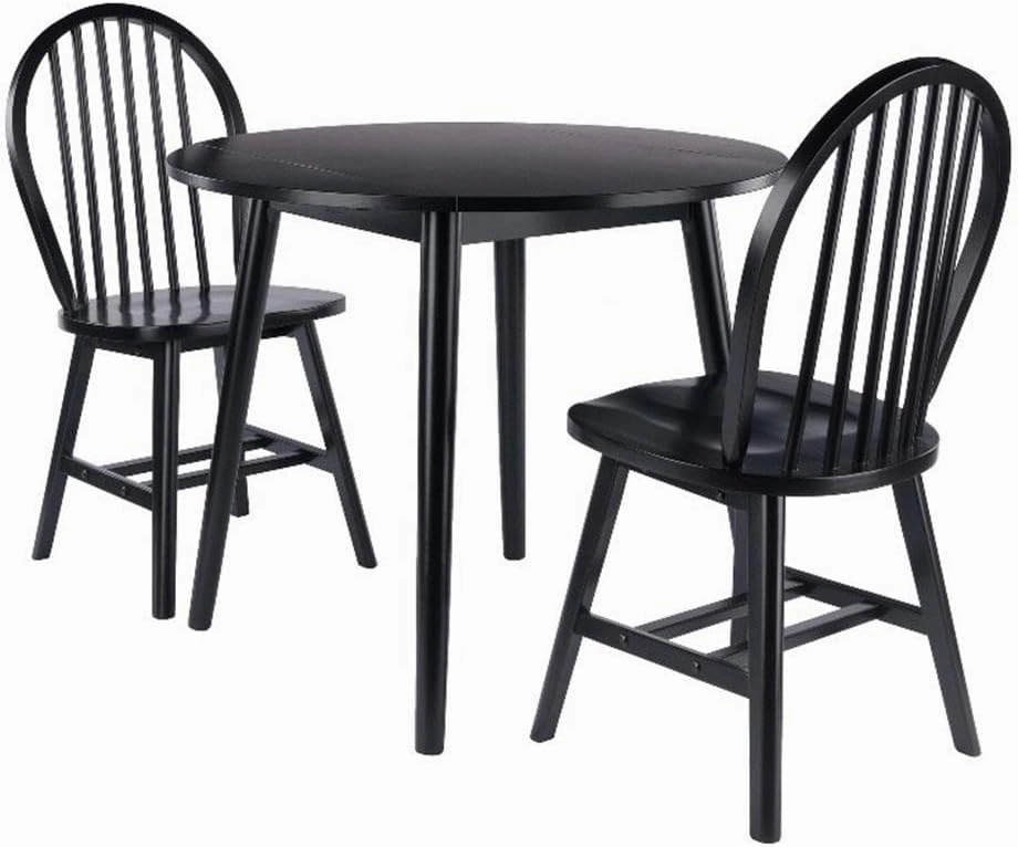 Moreno 3-Pc Drop Leaf Dining Table with Windsor Chairs - Black