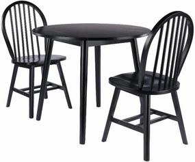 Moreno 3-Pc Drop Leaf Dining Table with Windsor Chairs - Black