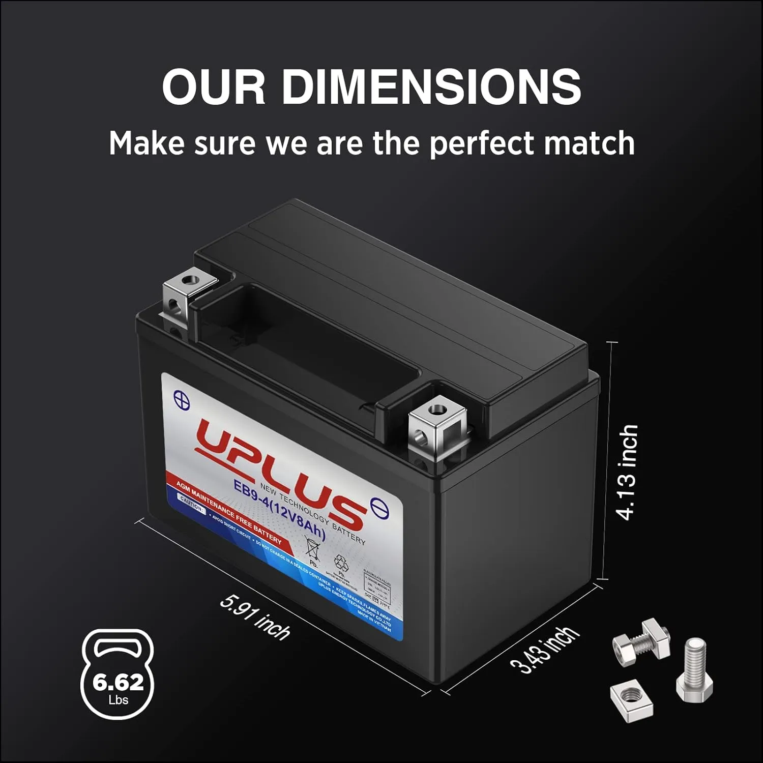 Motorcycle Battery YTX9-BS, UPLUS EB9-4 ATV Scooter Battery Maintenance Free - Sealed AGM Powersport Batteries