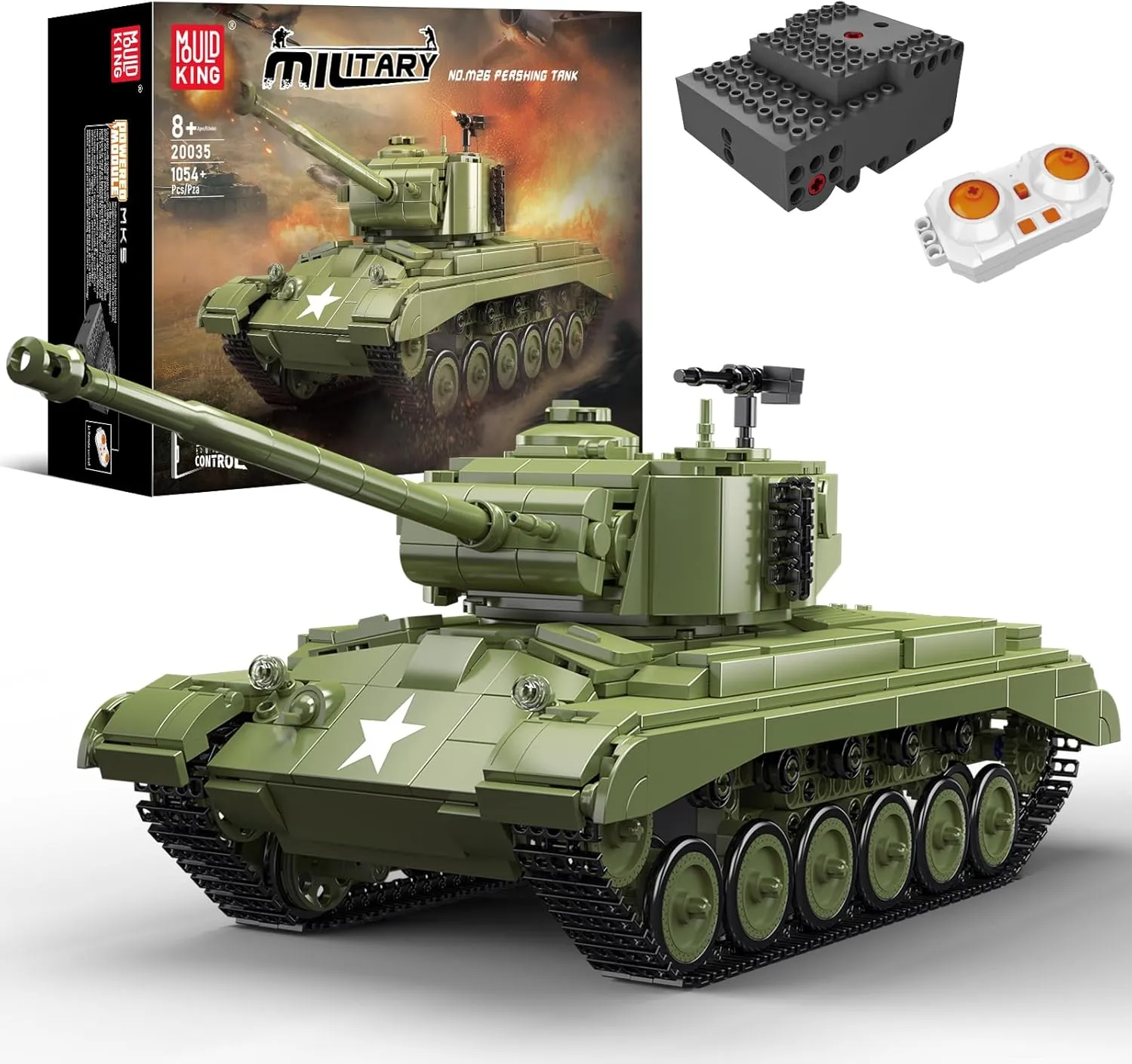 Mould King M26 Pershing Tank Building Kit, RC Control WW2 Military Vehicle Construction Blocks Set, Adult Collectible Army Model to Build and Display, Boy Toys for Teen Gifts (1054 PCS)