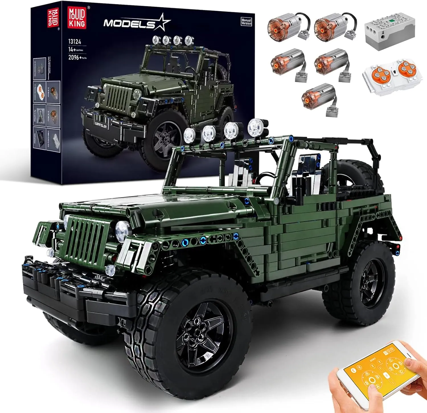 Mould King Off-Road Pickup Wrange, 1:8 MOC Technique Building Set, Technik Truck Engineering Model Car Toys for Adults (2,096 Pieces)-Dynamic Version