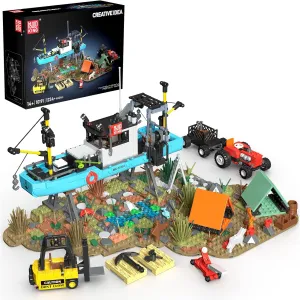 Mould King Repair Yard Building Set, Fishing Boat Blocks Kits, with Boat, Forklift, Tractor, Repair Tools, Tents, and Picnic, 10191 Fisherman's Wharf House Model for Kids and Adult (1234 Pieces)