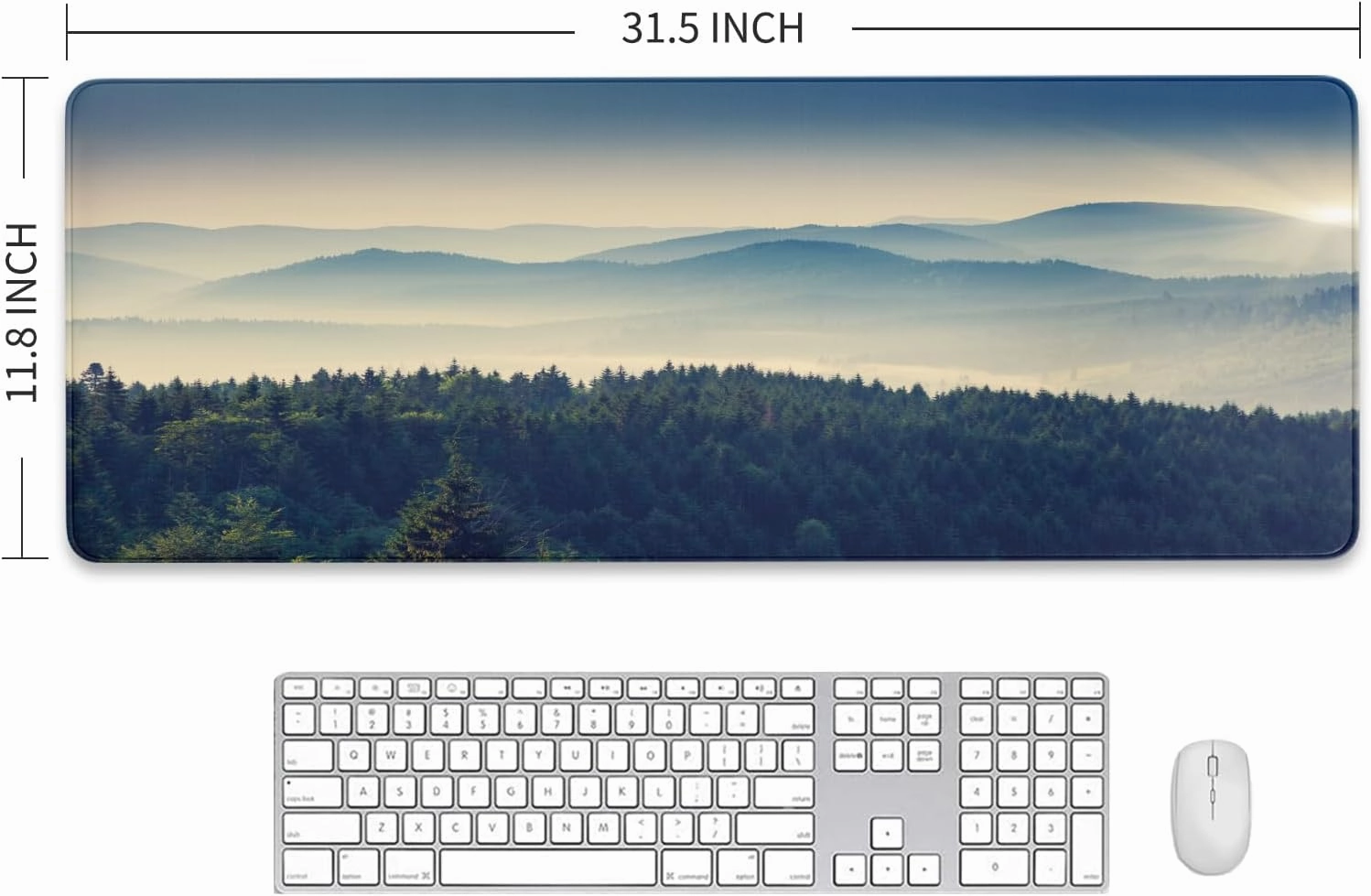 Mountain Desk Mat, Mountains Landscape Waterproof Gaming Mouse Pad, Seamed Edges and Non-Slip Base, Foggy Mountain Keyboard and Mousepad Desk Mat for Work, Office, Home, 31.5 X 11.8 Inch, 3mm Thick