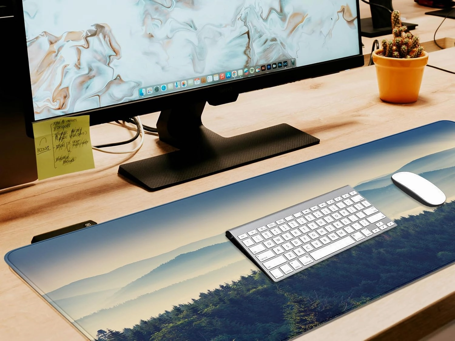 Mountain Desk Mat, Mountains Landscape Waterproof Gaming Mouse Pad, Seamed Edges and Non-Slip Base, Foggy Mountain Keyboard and Mousepad Desk Mat for Work, Office, Home, 31.5 X 11.8 Inch, 3mm Thick