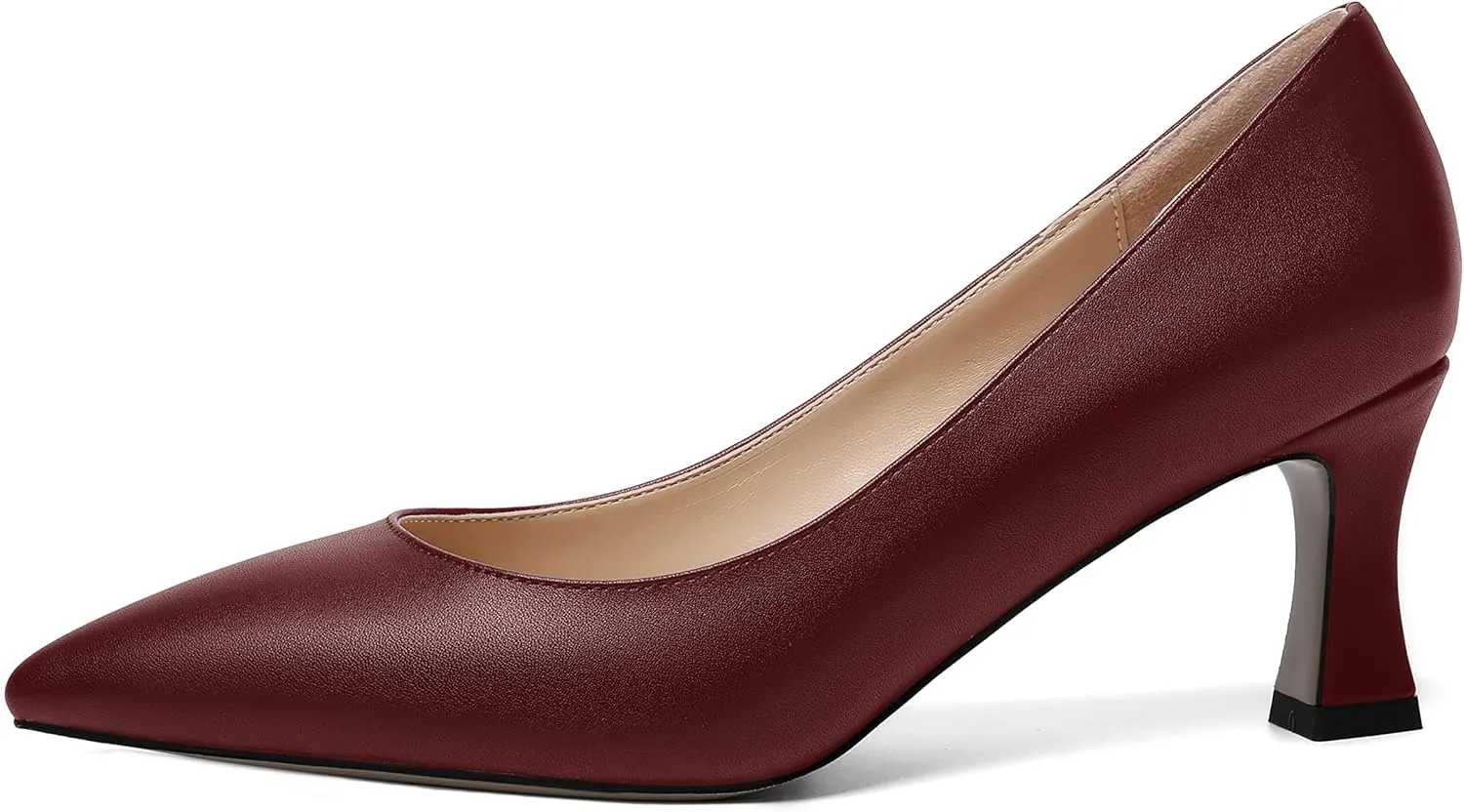 MOVINSTEPS Womens Dress Matte Slip On Office Solid Pointed Toe Spool Mid Heel Pumps Shoes 2.5 Inch