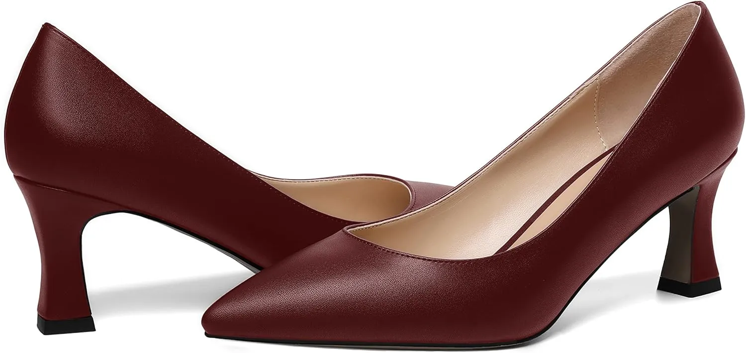 MOVINSTEPS Womens Dress Matte Slip On Office Solid Pointed Toe Spool Mid Heel Pumps Shoes 2.5 Inch