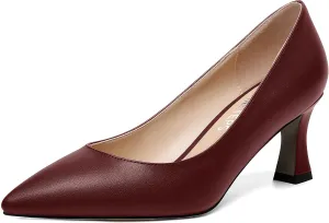 MOVINSTEPS Womens Dress Matte Slip On Office Solid Pointed Toe Spool Mid Heel Pumps Shoes 2.5 Inch