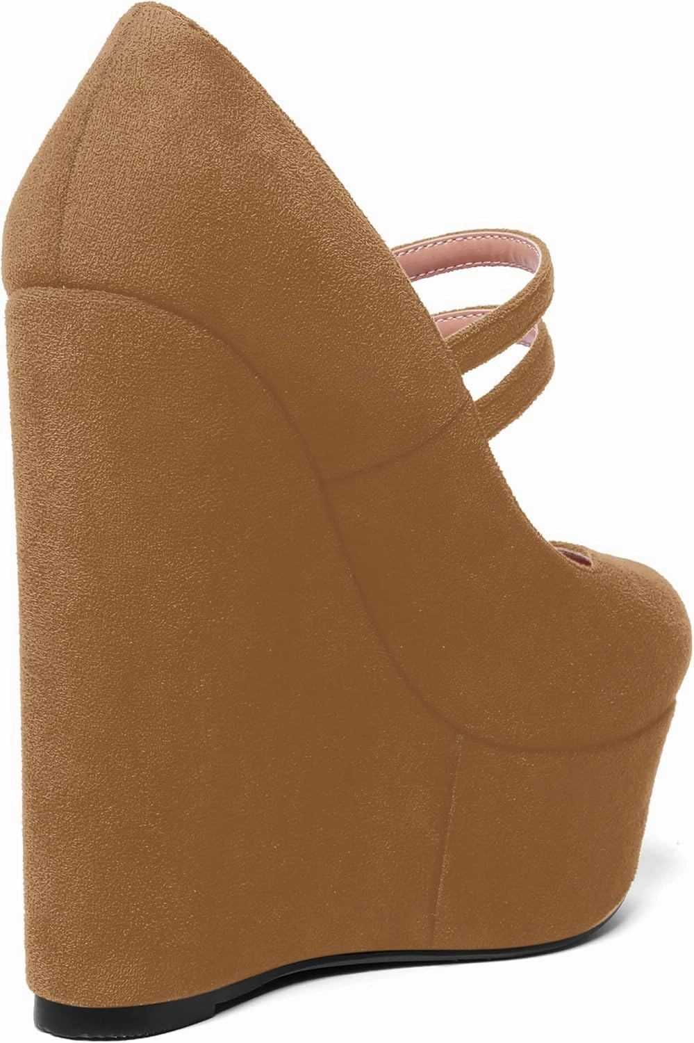 MOVINSTEPS Womens Suede Buckle Party Round Toe Adjustable Dual Straps Mary Jane Platform Dress Wedge High Heel Pumps Shoes 6 Inch