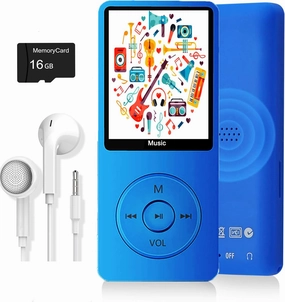 MP3 Player, Music Player with 16GB Micro SD Card, Build-in Speaker/Photo/Video Play/FM Radio/Voice Recorder/E-Book Reader, Supports up to 128GB (Dark Blue)