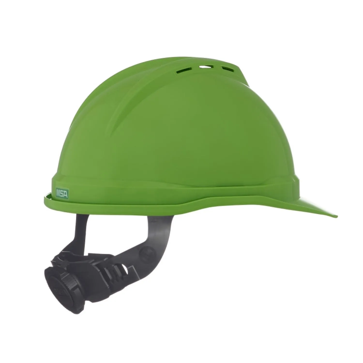 MSA 10035213 V-Gard 500 Cap Style Safety Hard Hat with 6-Point Fas-Trac III Ratchet Suspension | Polyethylene Shell, Self Adjusting Crown Straps - Standard Size in Bright Green