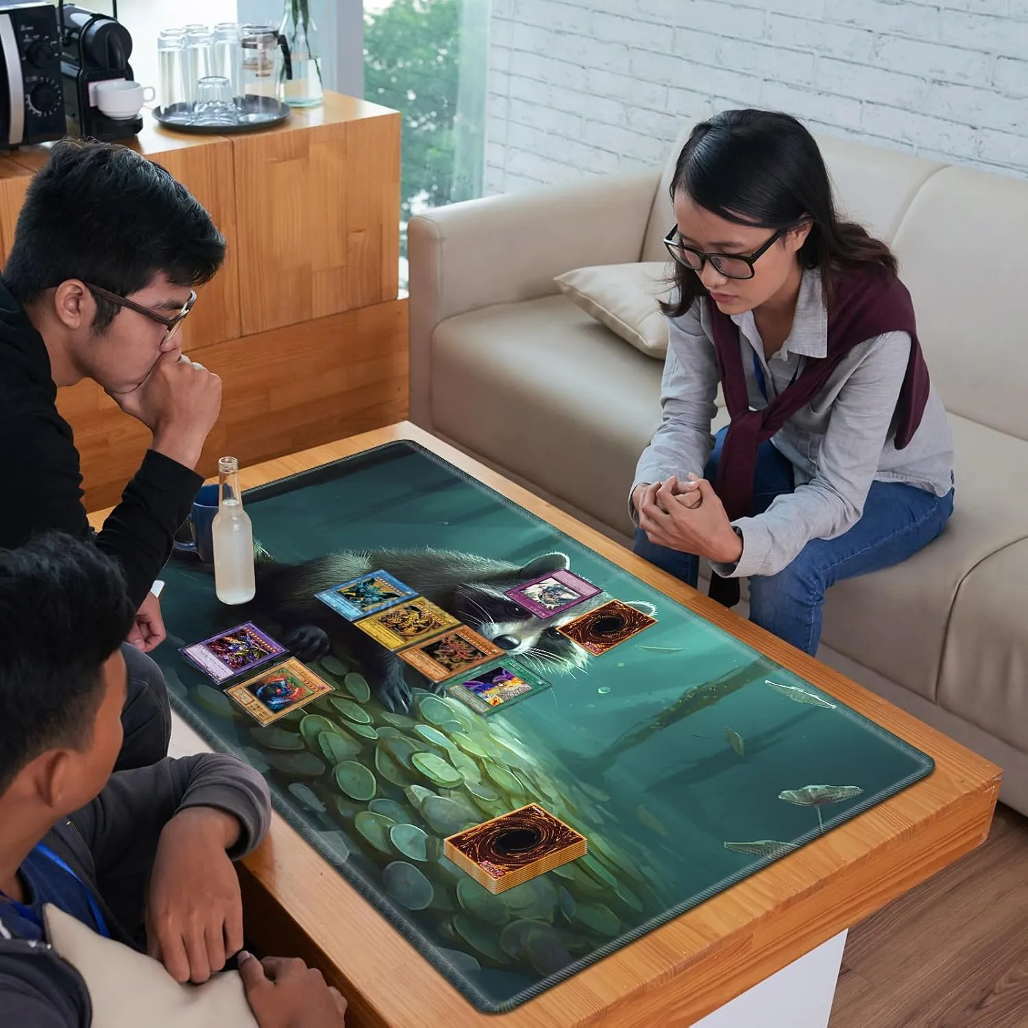 MTG Playmat 24" x 14" with High Elastic Rubber Base Non-Slip Rubber Sole HD Printing for MTG Mat, Magic Mat, Card Playmat, Gaming Mouse Pad, A Raccoon Gold Coin
