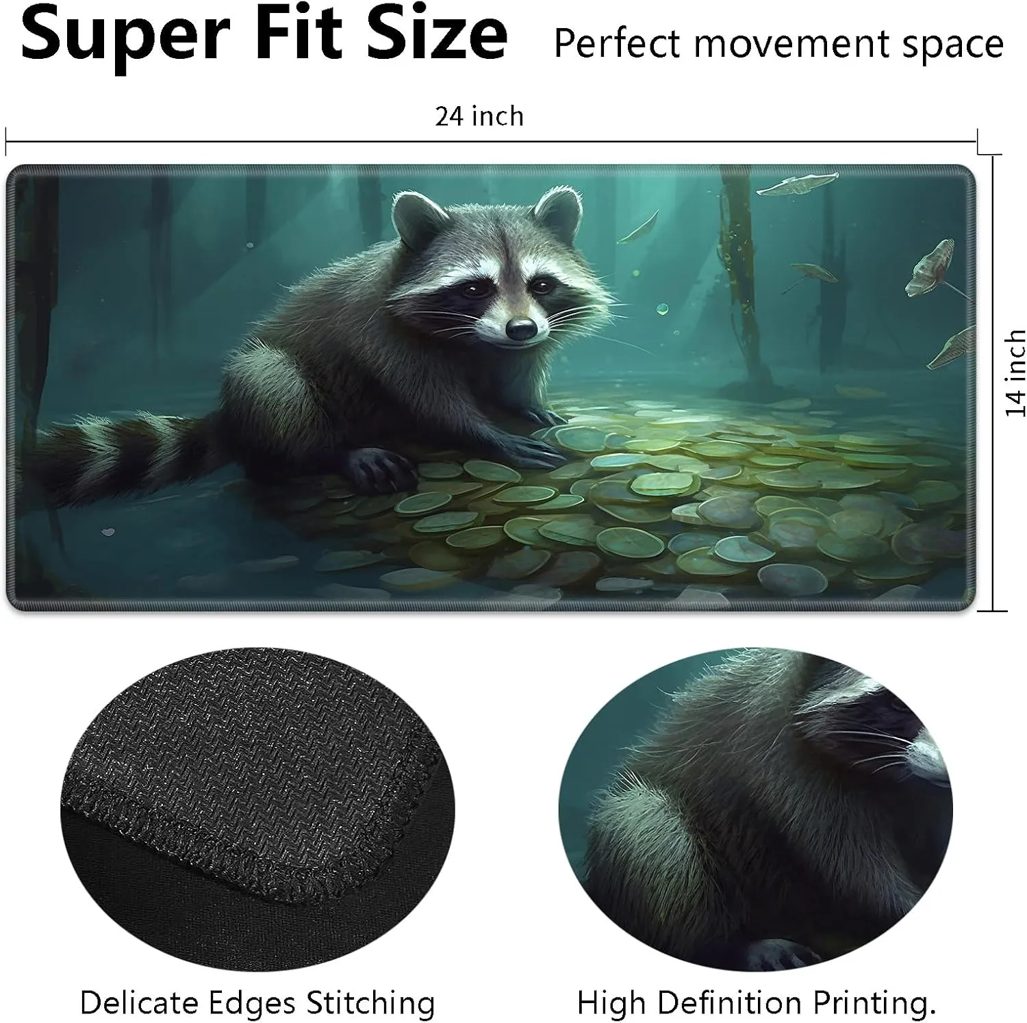 MTG Playmat 24" x 14" with High Elastic Rubber Base Non-Slip Rubber Sole HD Printing for MTG Mat, Magic Mat, Card Playmat, Gaming Mouse Pad, A Raccoon Gold Coin