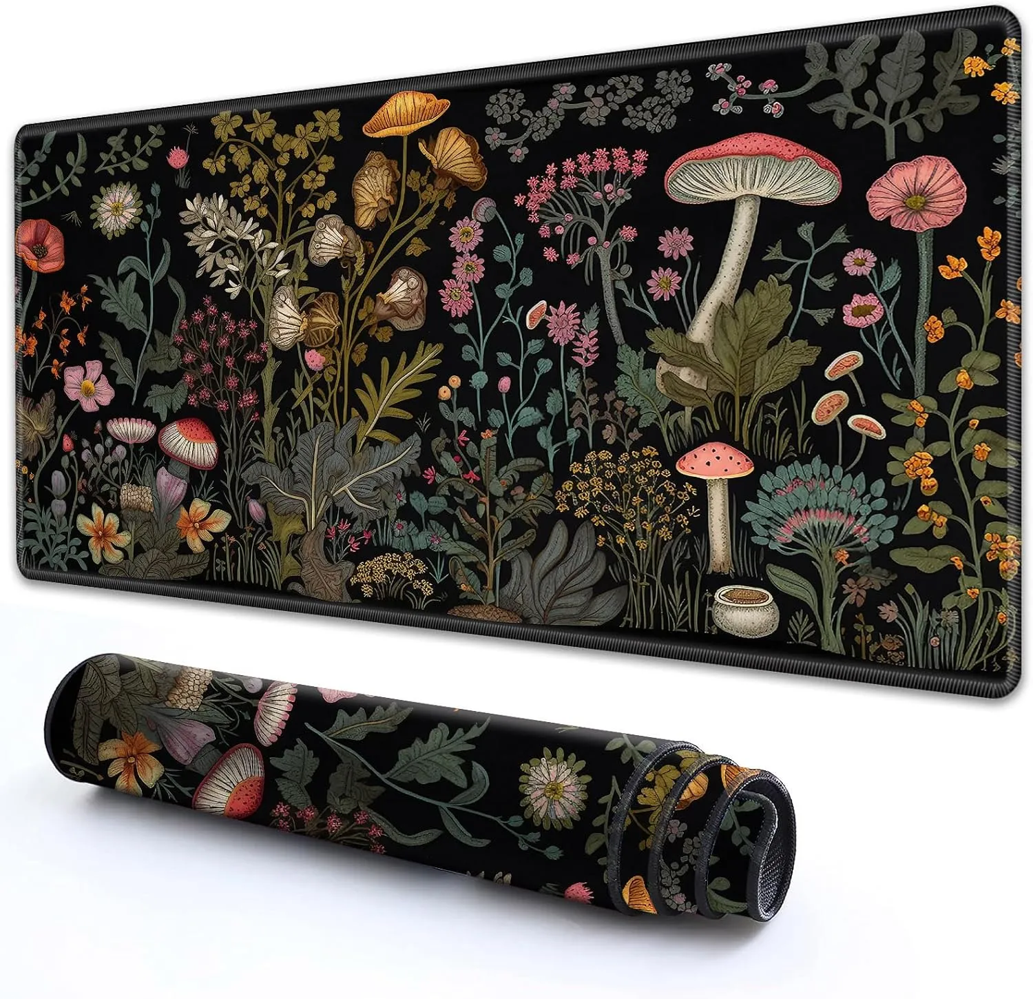MTG Playmat 24" x 14" With High Elastic Rubber Base Non-Slip Sole HD Printing for Magic Mat Card Gaming Mouse Pad, Mushroom Party