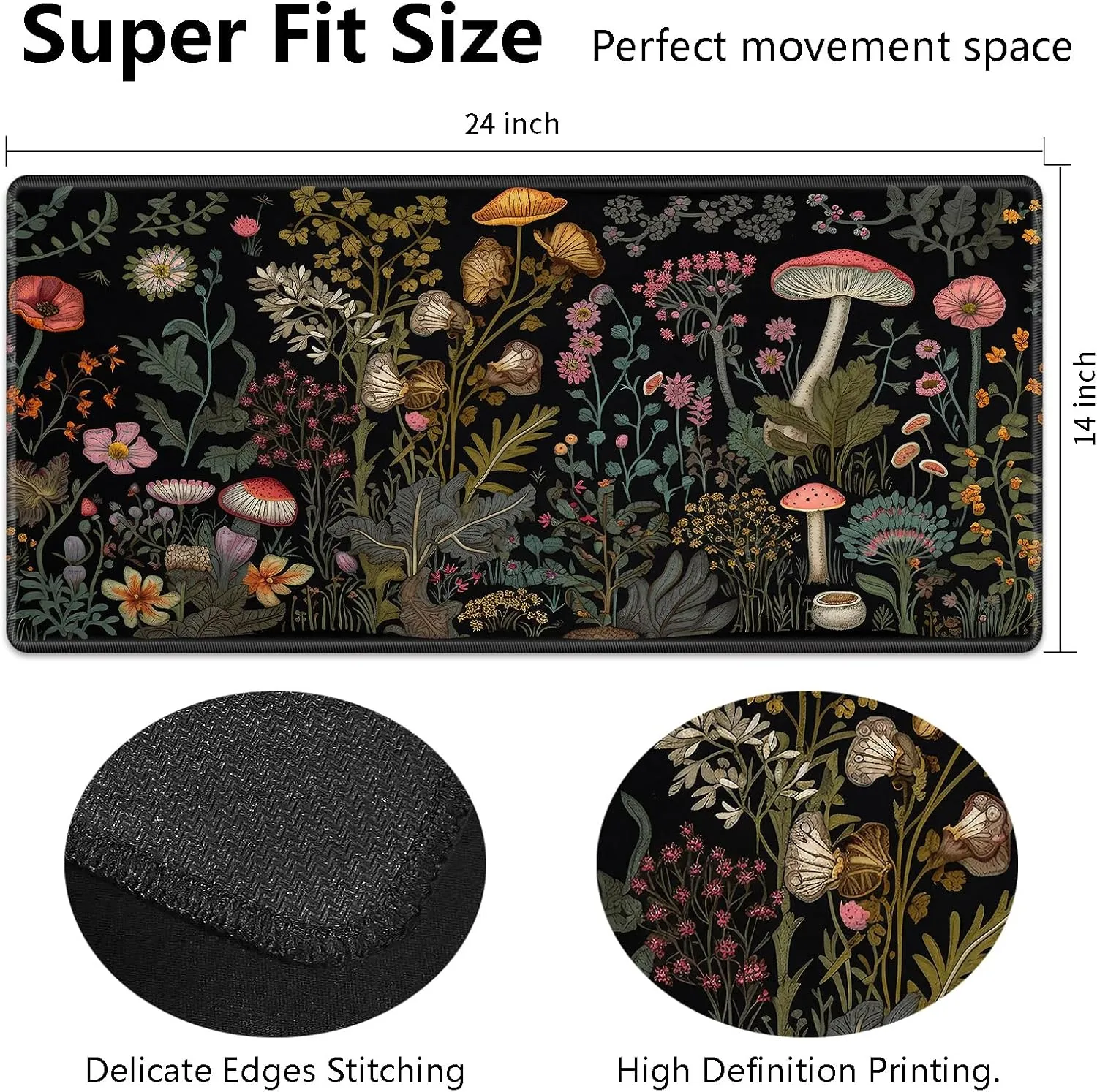 MTG Playmat 24" x 14" With High Elastic Rubber Base Non-Slip Sole HD Printing for Magic Mat Card Gaming Mouse Pad, Mushroom Party