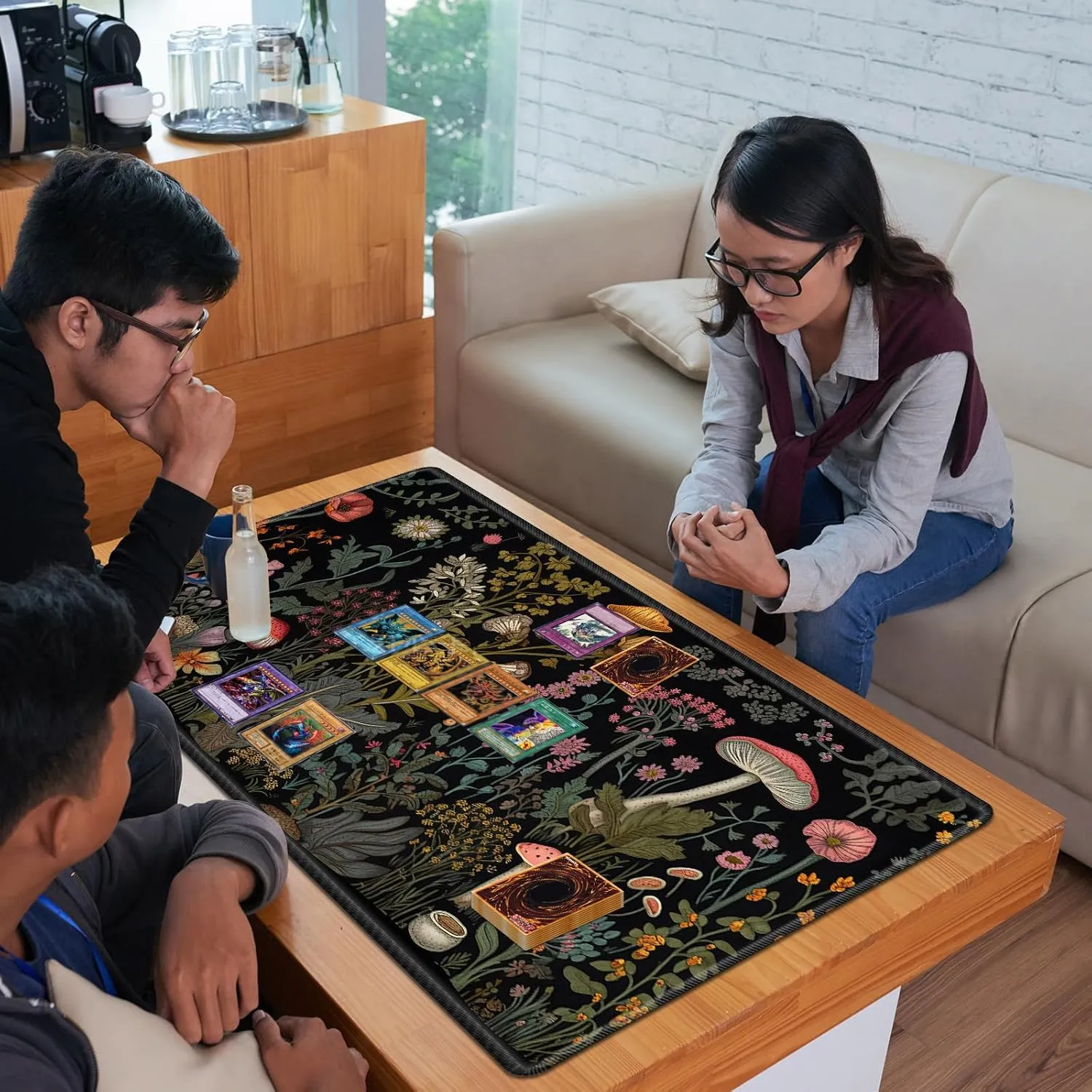 MTG Playmat 24" x 14" With High Elastic Rubber Base Non-Slip Sole HD Printing for Magic Mat Card Gaming Mouse Pad, Mushroom Party