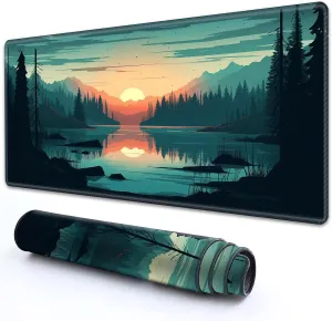 MTG Playmat 24" x 14" With High Elastic Rubber Base Non-Slip Sole HD Printing for Magic Mat Card Gaming Mouse Pad, Sunset On The River