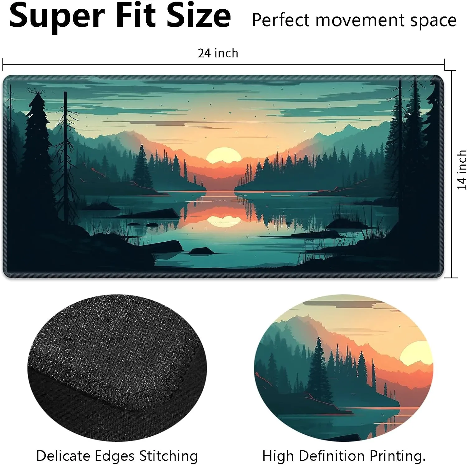 MTG Playmat 24" x 14" With High Elastic Rubber Base Non-Slip Sole HD Printing for Magic Mat Card Gaming Mouse Pad, Sunset On The River