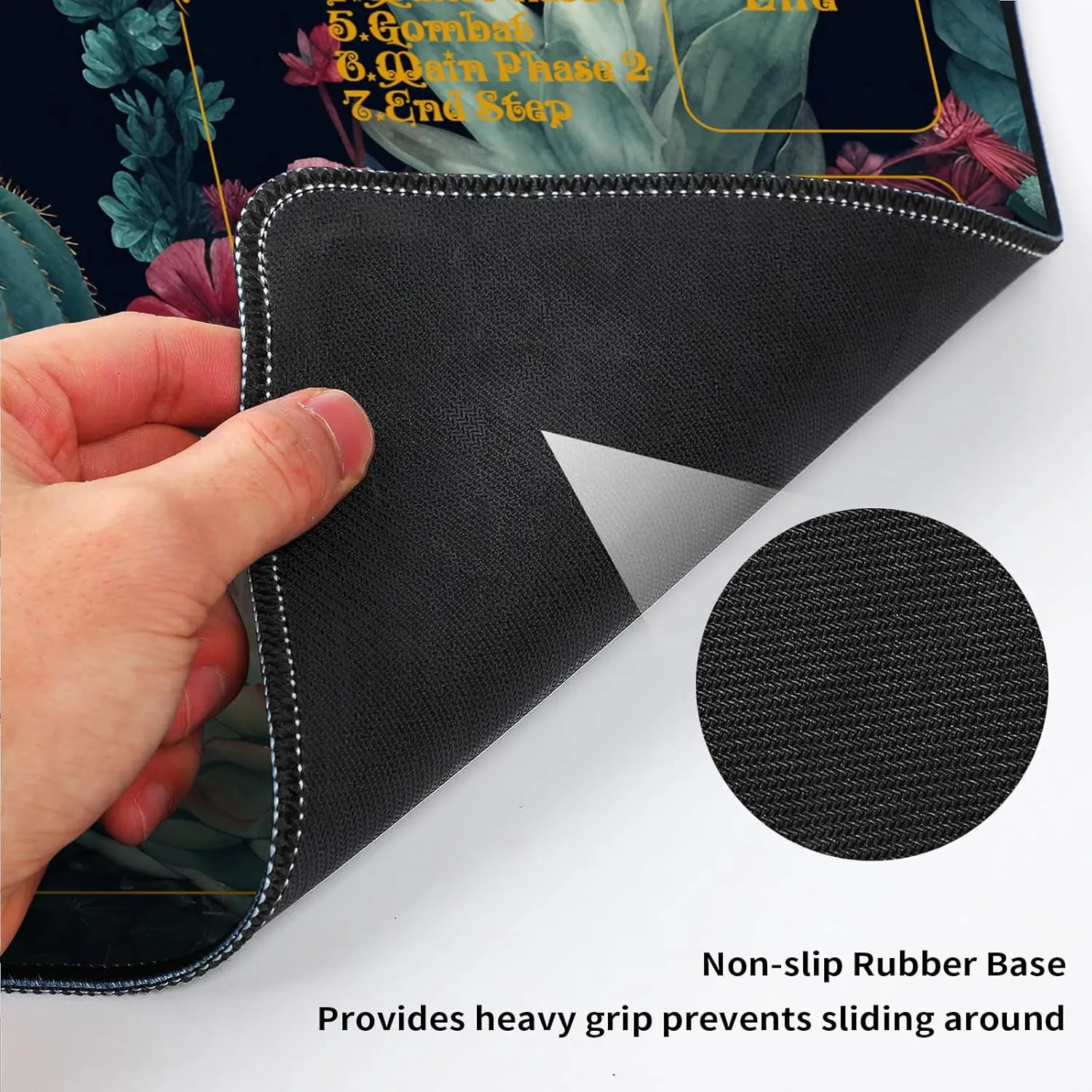 MTG Playmat With Zones 24" x 14" - High Elastic Rubber Base, Non-Slip Sole, HD Printing for Magic Card Mat, Mouse Pad - Green Cactus