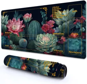 MTG Playmat With Zones 24" x 14" - High Elastic Rubber Base, Non-Slip Sole, HD Printing for Magic Card Mat, Mouse Pad - Green Cactus