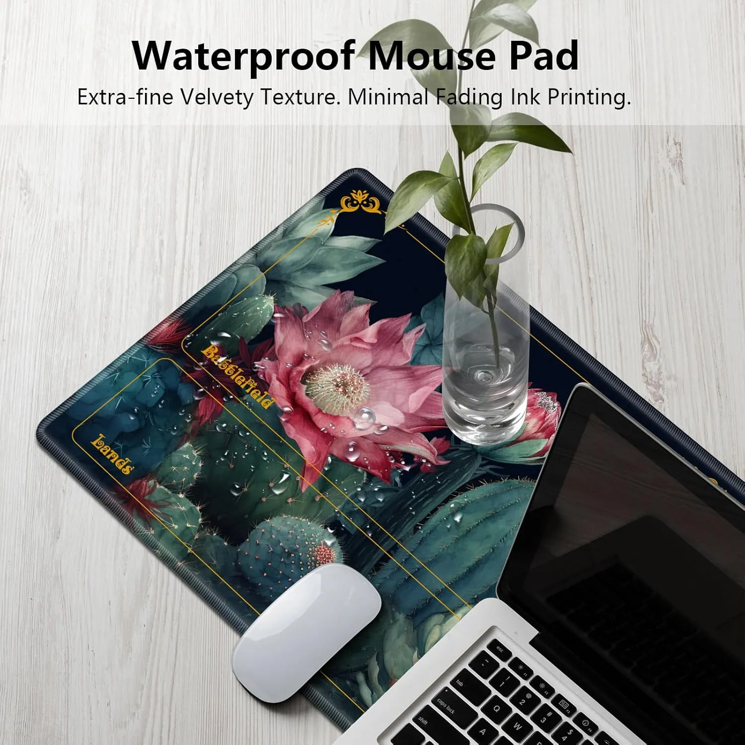 MTG Playmat With Zones 24" x 14" - High Elastic Rubber Base, Non-Slip Sole, HD Printing for Magic Card Mat, Mouse Pad - Green Cactus