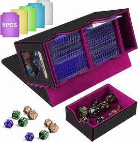 MTG Deck Box with Commander Display,Holds 300  Single-Sleeved Cards,Double Deck Case for TCG/CCG,Fits 90  Top Loader Sleeves,Includes Dice Tray,5 Dividers & 1 Hard Sleeve
