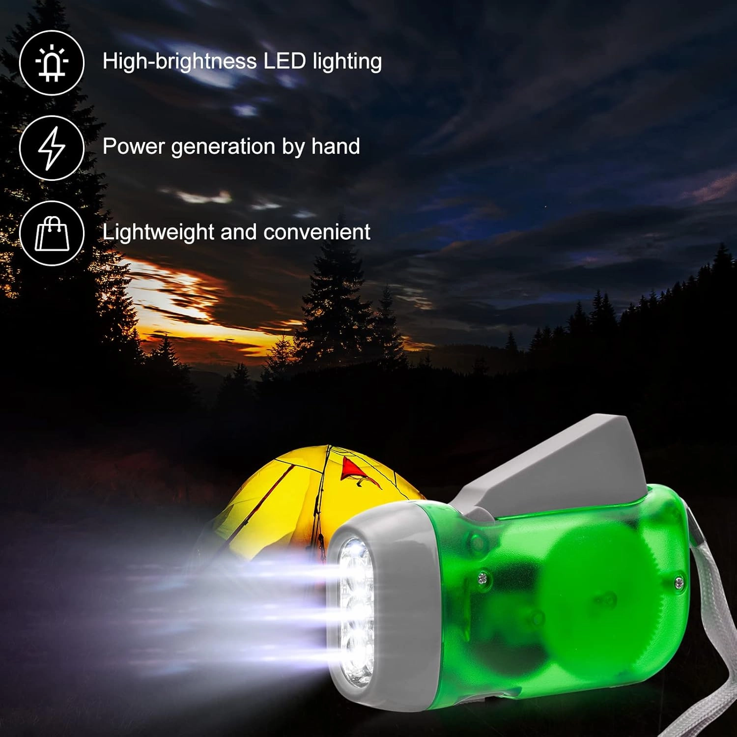 Mudder 24 Pieces Hand Crank Flashlight with LED Self Powered Charging Torch Dynamo for Camping Emergency(Green, Grey, Blue, Red)