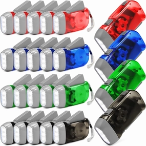 Mudder 24 Pieces Hand Crank Flashlight with LED Self Powered Charging Torch Dynamo for Camping Emergency(Green, Grey, Blue, Red)