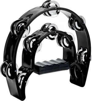 Musfunny Tambourine Double Row Metal Jingles Hand Held Percussion Half-Moon Tambourines Musical Instrument Gifts for Kids, Adults, Party - Black
