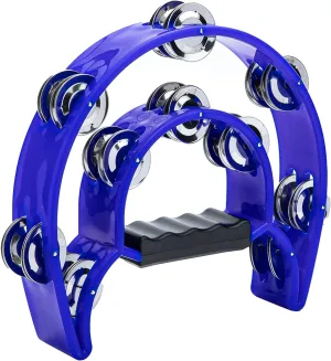 Musfunny Tambourine Double Row Metal Jingles Hand Held Percussion Tambourines Half-Moon Musical Instrument for Adults, Church, KTV, Party (Blue)