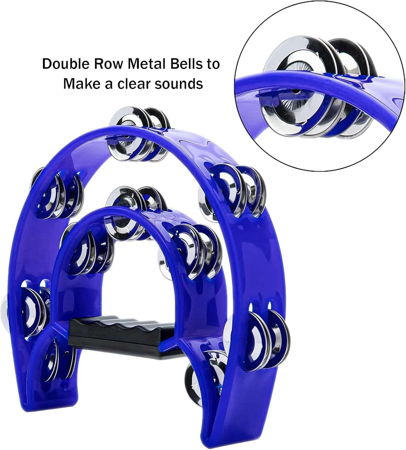 Musfunny Tambourine Double Row Metal Jingles Hand Held Percussion Tambourines Half-Moon Musical Instrument for Adults, Church, KTV, Party (Blue)