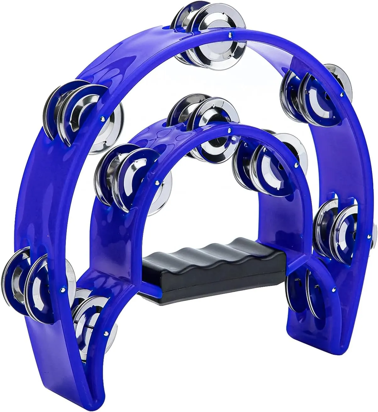 Musfunny Tambourine Double Row Metal Jingles Hand Held Percussion Tambourines Half-Moon Musical Instrument for Adults, Church, KTV, Party (Blue)
