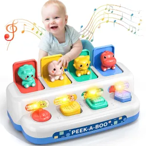 Musical Cause and Effect Pop Up Developmental Toys for Babies and Toddlers 36  Months, Montessori Interactive Toy with Buttons & Colors – Color Sorting Animals, 3 4 5 Years Kids Gift