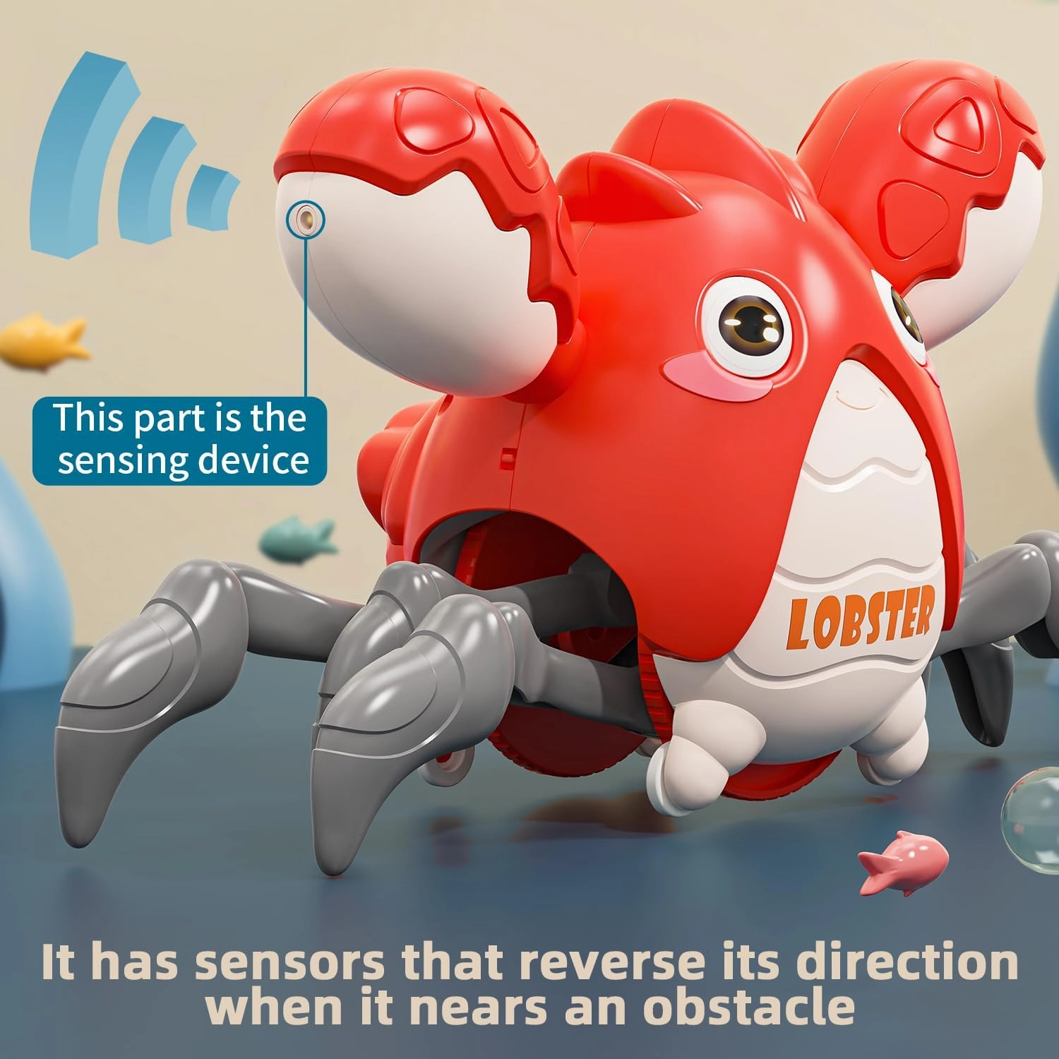 Musical Baby Toy -Crawling Lobster Toy Sensory Tummy Time Toys for Boy Girl, Light-up Walking Dancing Moving Toys Learning Development Infant Toddler Birthday Gifts (Red)