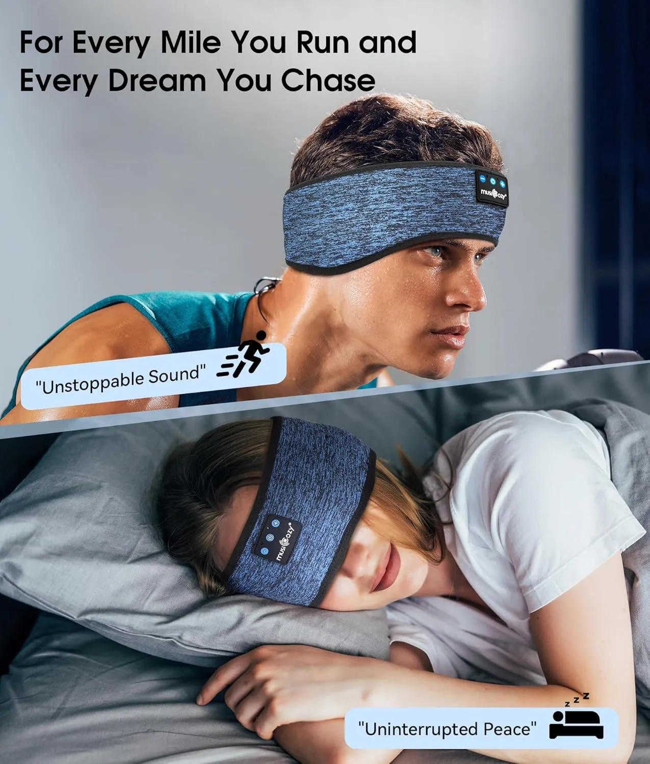 MUSICOZY Sleep Headphones Bluetooth 5.4 Headband, Wireless Earphones Music Sleep Earbuds Sleeping Eye Mask with HD Stereo Speakers for Workout Running Travel Yoga, Ideal Gifts for Women Men