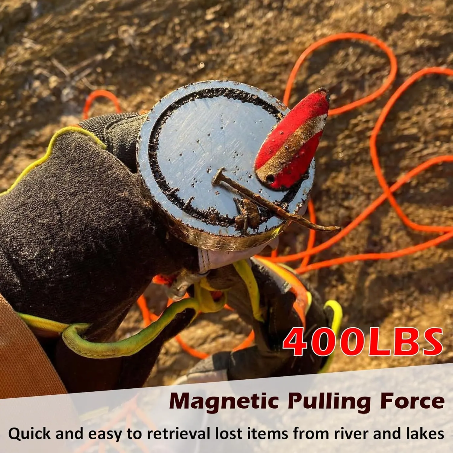 MUTUACTOR Fishing Magnets 400lbs Pull Force,Strong Retrieval Magnet N52 Neodymium Magnet with 20m(64 Foot) Durable Rope,Powerful Magnets for Fishing and Magnetic Recovery Salvage