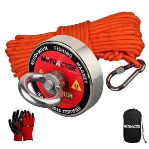 MUTUACTOR Fishing Magnets 400lbs Pull Force,Strong Retrieval Magnet N52 Neodymium Magnet with 20m(64 Foot) Durable Rope,Powerful Magnets for Fishing and Magnetic Recovery Salvage