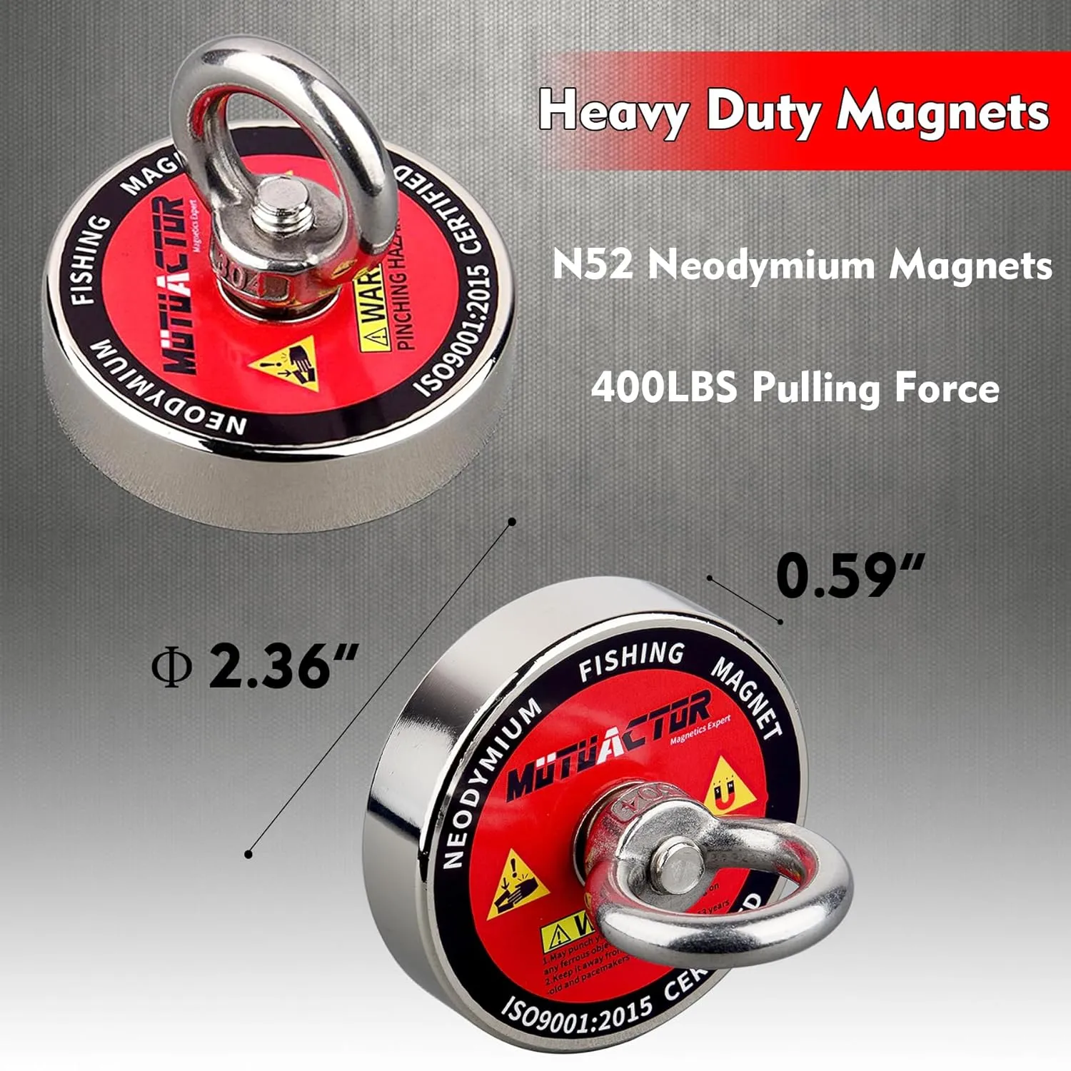 MUTUACTOR Fishing Magnets 400lbs Pull Force,Strong Retrieval Magnet N52 Neodymium Magnet with 20m(64 Foot) Durable Rope,Powerful Magnets for Fishing and Magnetic Recovery Salvage