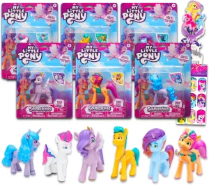 My Little Pony Mini Figures 6 Pack - Toy Bundle With 4" Cupcake Topper Figurines Plus Stickers, Bookmark | Party Supplies
