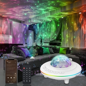 Mycket Star Projector, Galaxy Projector Light, LED Night Light Lamp, Night Light Projector with Remote 360°Rotating Sleep Soothing Colors Changing Music Bluetooth Speaker Timer for Bedroom(White)