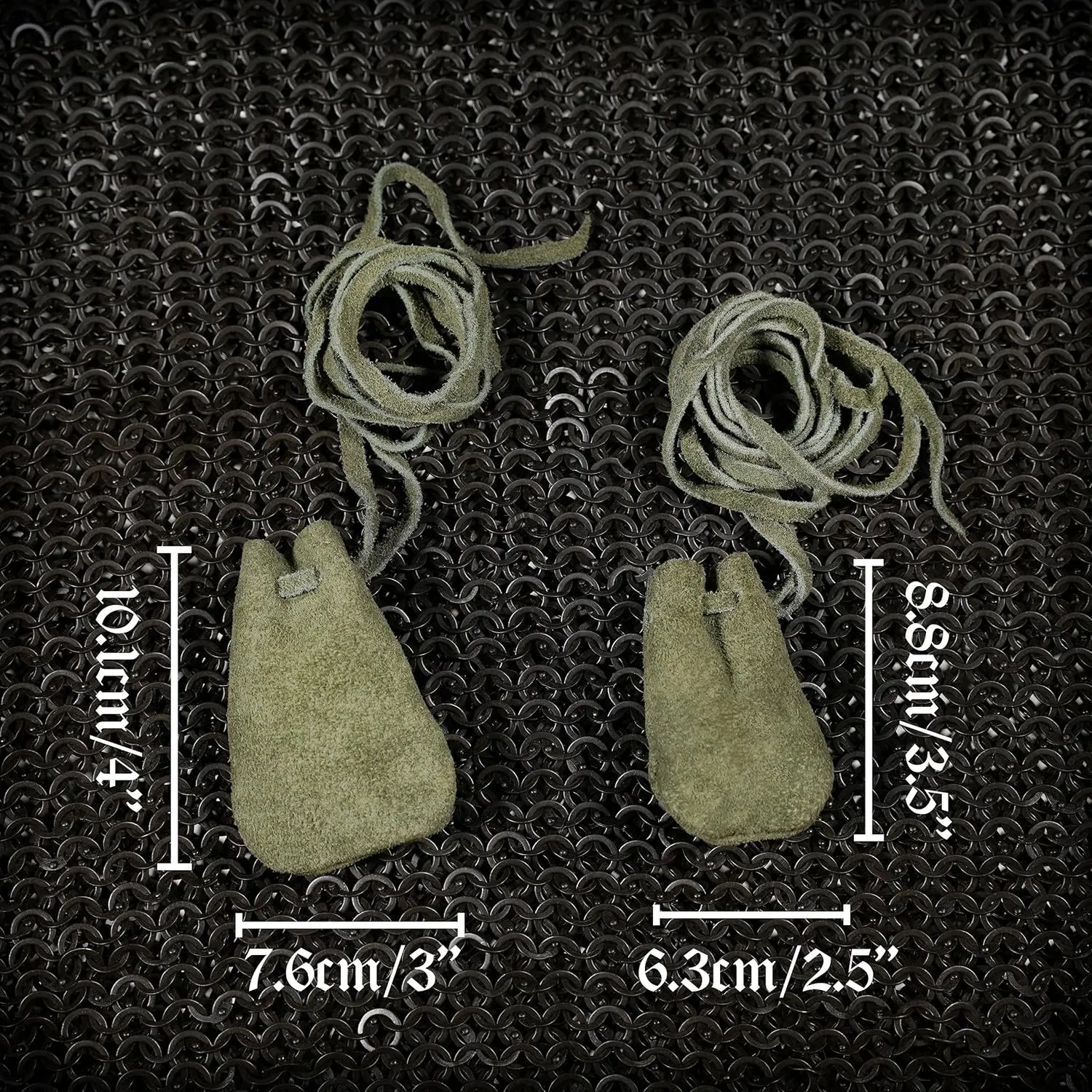 Mythrojan Trinket Bags, Coin Dice Medieval Purses, Drawstring Medicine Bag Suede Leather Pouches Viking Knight Waist Pouch for Historical Reenactments, LARP, SCA, Viking Events - Set of 2, Dark Green