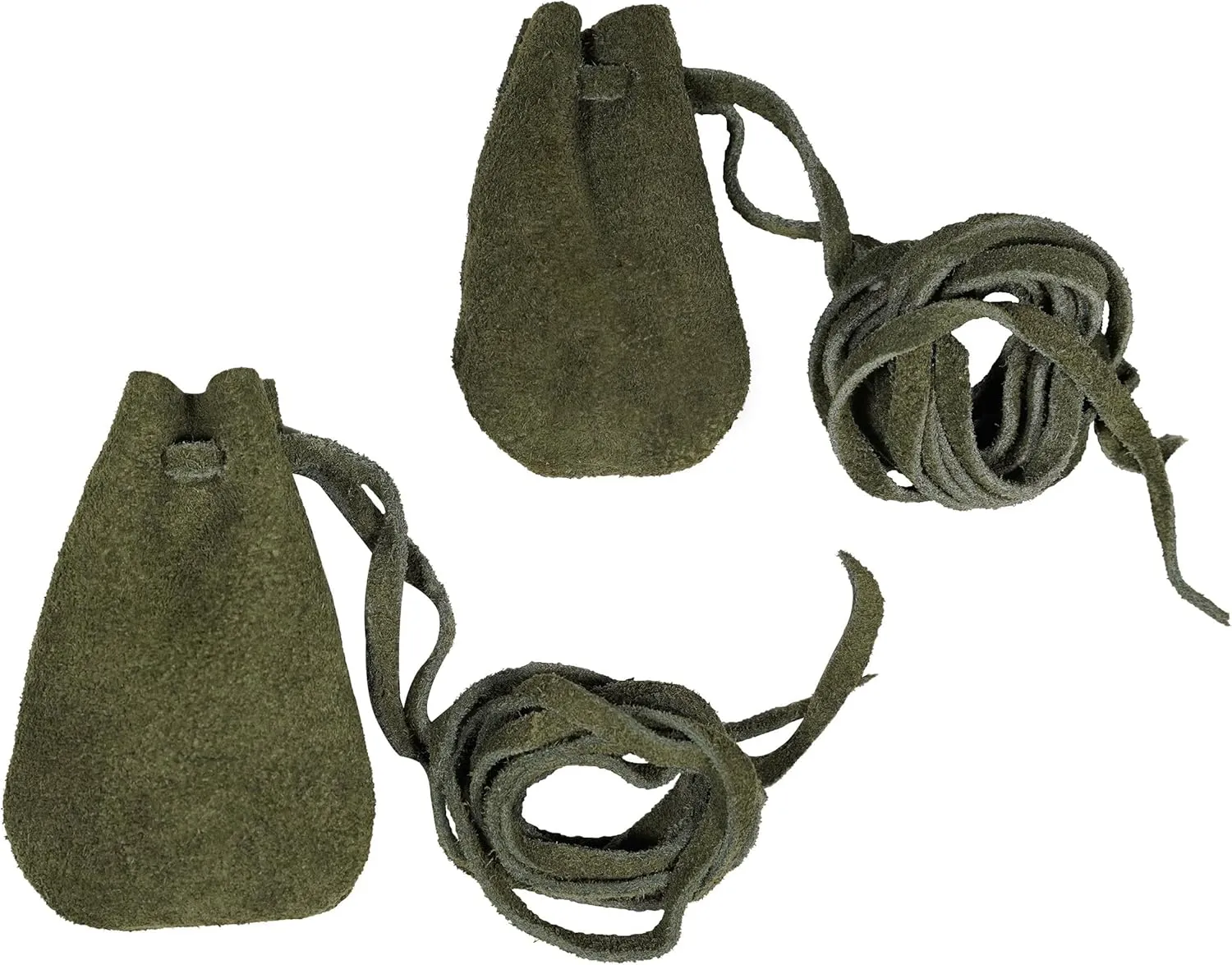 Mythrojan Trinket Bags, Coin Dice Medieval Purses, Drawstring Medicine Bag Suede Leather Pouches Viking Knight Waist Pouch for Historical Reenactments, LARP, SCA, Viking Events - Set of 2, Dark Green