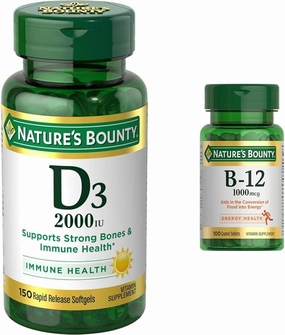 Nature's Bounty Vitamin D, Supports Immune Health & Bone Health & Vitamin B12 1000mcg, Supports Energy Metabolism and Nervous System Health, Vitamin Supplement, 100 Tablets