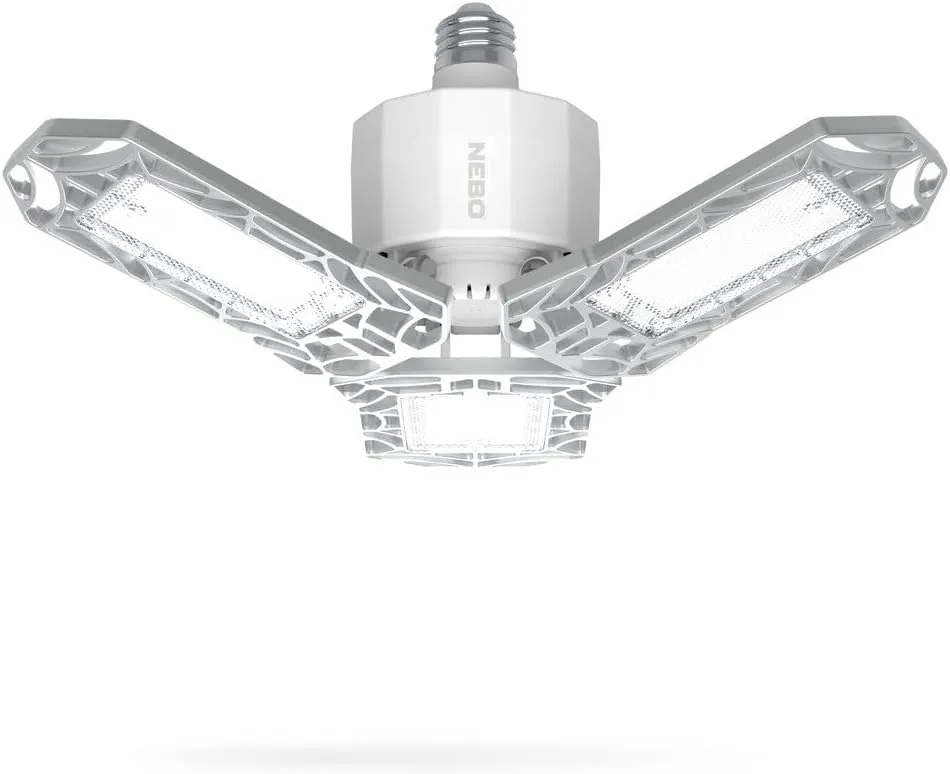 NEBO HIGH BRIGHT 6000 Garage Light | 6000 Lumens, Screws Into Standard Bulb Sockets, Adjustable Panels, Energy Efficient LED Shop Lights, No Rewiring Required, Great for Basements & Attics