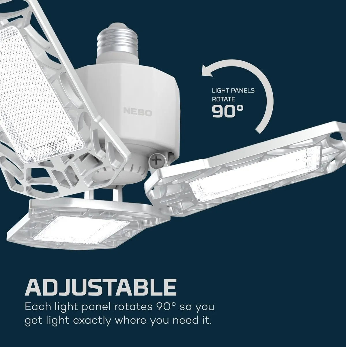 NEBO HIGH BRIGHT 6000 Garage Light | 6000 Lumens, Screws Into Standard Bulb Sockets, Adjustable Panels, Energy Efficient LED Shop Lights, No Rewiring Required, Great for Basements & Attics