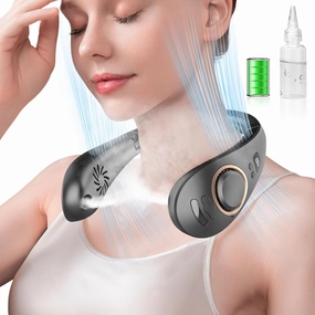 Neck Fan with Mist Spray-Neck Fans that Blow Cold Air,Folding 4000Mah Portable Personal USB Rechargeable Battery Operated Fan with Mister,Cooling Bladeless Travel Misting Fan for Neck Around Black