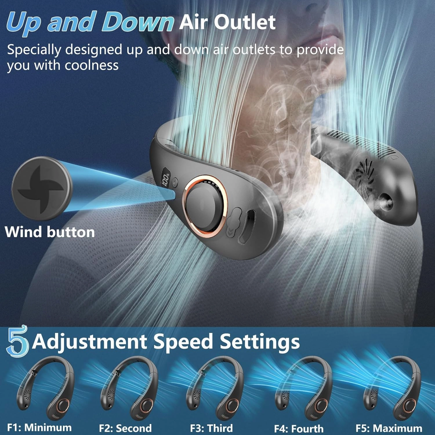 Neck Fan with Mist Spray-Neck Fans that Blow Cold Air,Folding 4000Mah Portable Personal USB Rechargeable Battery Operated Fan with Mister,Cooling Bladeless Travel Misting Fan for Neck Around Black