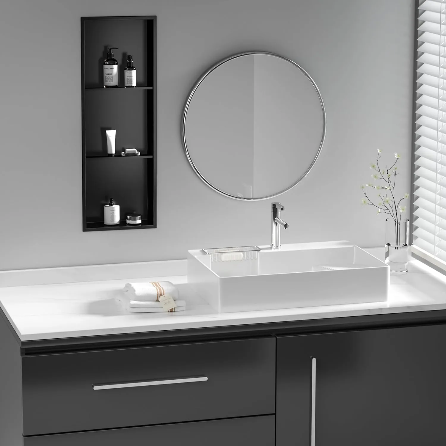 Neodrain 3-Tier 12X36 Inch Recessed Shower Niche Tile Ready, Matte Black Stainless NO Tile Needed Wall Niche for Shower & Bathroom Storage, Waterproof Bath Organizer