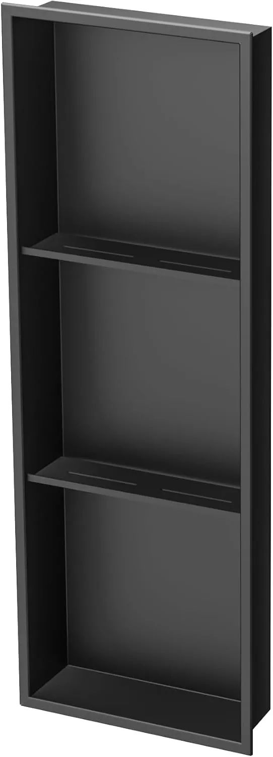 Neodrain 3-Tier 12X36 Inch Recessed Shower Niche Tile Ready, Matte Black Stainless NO Tile Needed Wall Niche for Shower & Bathroom Storage, Waterproof Bath Organizer