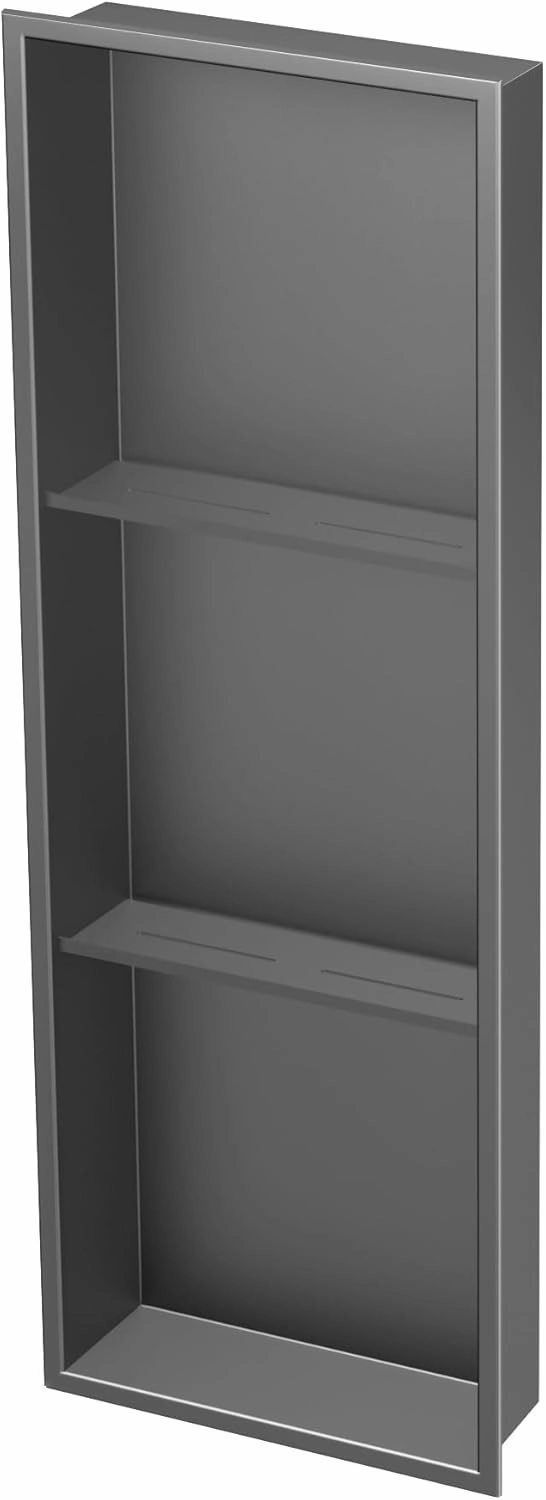 Neodrain 12X36 Inch Shower Niche, Gun Metal 3-Tier Stainless Wall Niche NO Tile Needed Recessed for Bathroom Storage Insert Shower Wall Cabinet Waterproof